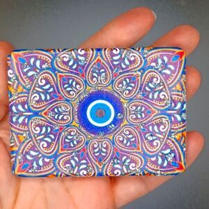 Compact mandala Evil eye of protection mirror case travel looking glass